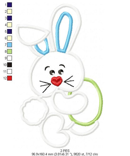 Cute Bunny - Applique - 6 Sizes - Machine Embroidery Designs