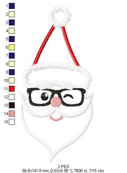 Santa Claus with glasses - Applique - 6 Sizes - Machine Embroidery Designs
