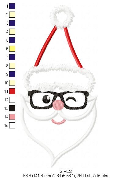 Santa Claus with glasses - Applique - 6 Sizes - Machine Embroidery Designs