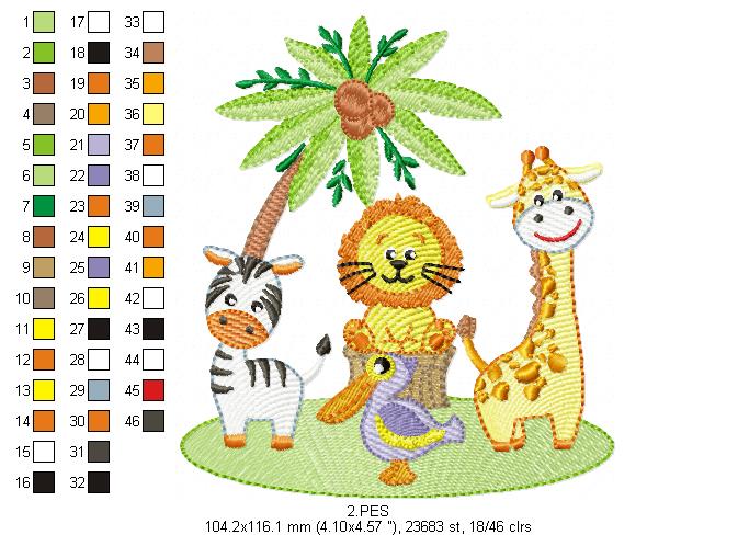 Safari animals - Fill Stitch - 6 Sizes -  Machine Embroidery Design