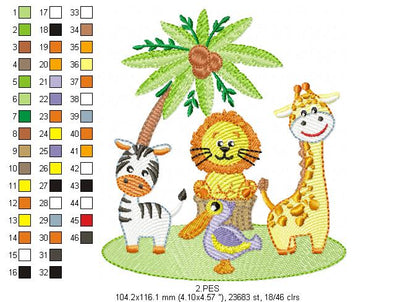 Safari animals - Fill Stitch - 6 Sizes -  Machine Embroidery Design