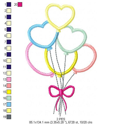 Heart balloon- Applique - 6 Sizes - Applique - Machine Embroidery Designs