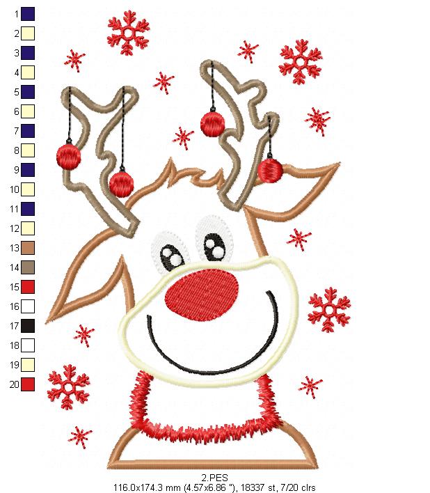 Reindeer - Applique - 6 Sizes -  Machine Embroidery Design