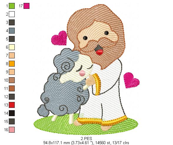 Jesus with the sheep - Fill Stitch