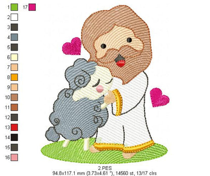 Jesus with the sheep - Fill Stitch