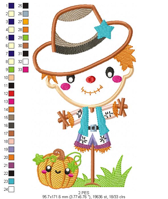 Straw Man- Applique / Fill Stitch - 6 Sizes - Machine Embroidery Design