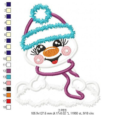 Cute Snowman  - Applique - Machine Embroidery Design