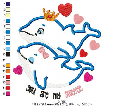 Dolphin couple - Applique - Machine Embroidery Designs