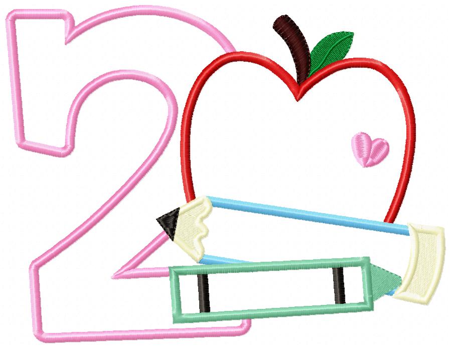 1st to 6th Grade Apple, Pencil and Crayon Back to School - Applique-Machine Embroidery Design