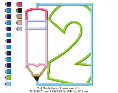 2nd Grade Pencil Frame - Applique-Machine Embroidery Design