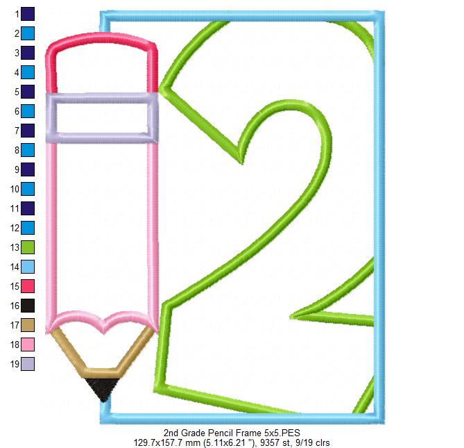2nd Grade Pencil Frame - Applique-Machine Embroidery Design