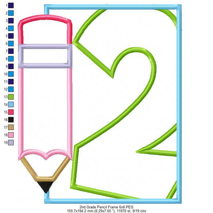 2nd Grade Pencil Frame - Applique-Machine Embroidery Design