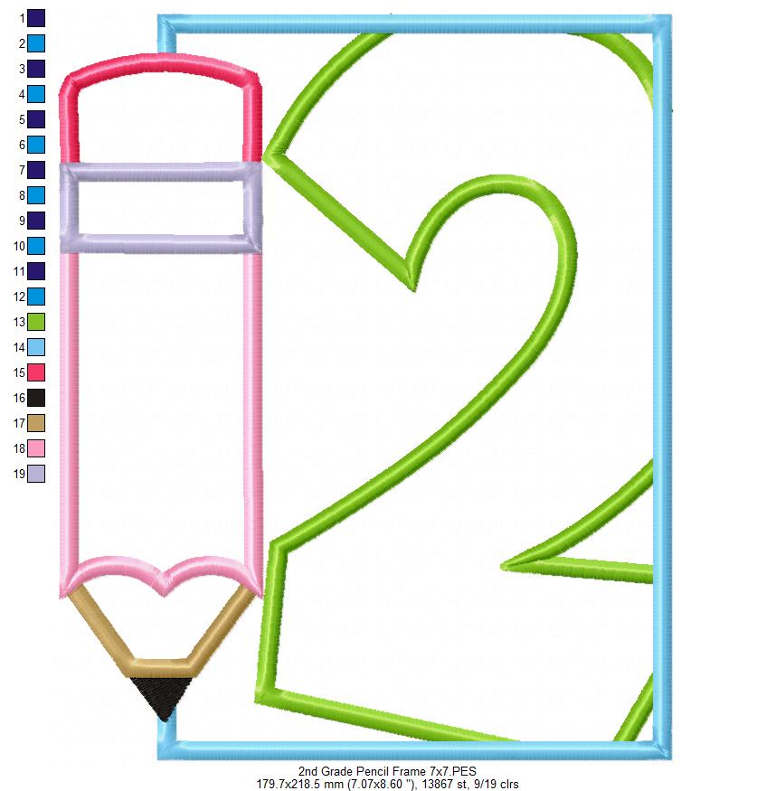 2nd Grade Pencil Frame - Applique-Machine Embroidery Design