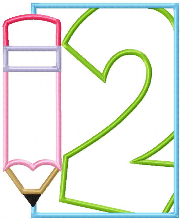 Preschool Pre-K to 6th Grade Pencil Frame Back to School - Applique
