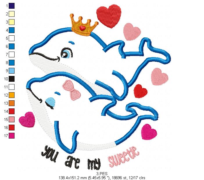 Dolphin couple - Applique - Machine Embroidery Designs