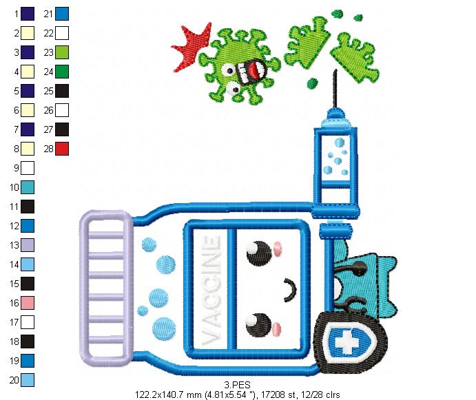 Vaccine - Applique - 6 Sizes - Machine Embroidery Designs