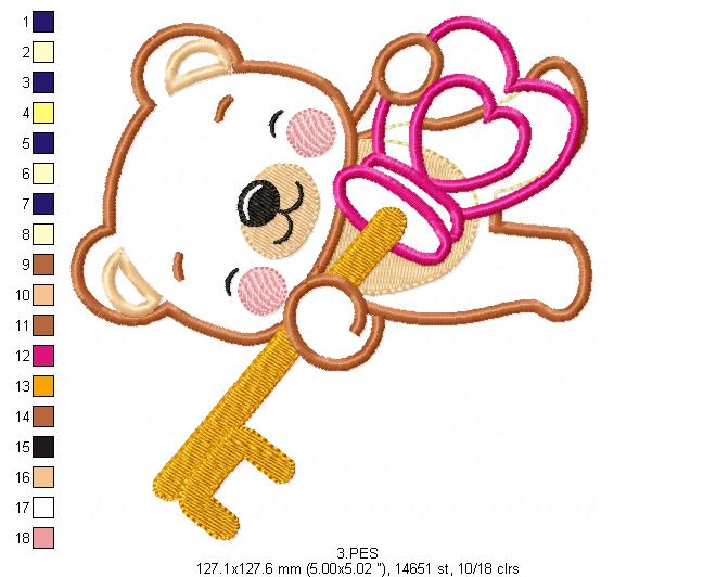 Couple of teddy bears key and lock - Applique - Machine Embroidery Designs