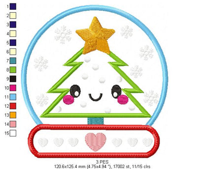 Christmas Tree Globe - Applique - 6 Sizes - Machine Embroidery Design