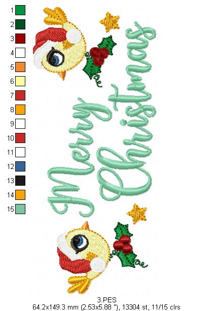 Merry  Christmas Birds - Fill Stitch  - 6 Sizes - Machine Embroidery Designs