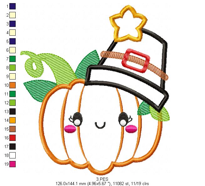 Thanksgiving Pumpkin - Applique / Fill Stitch - 6 Sizes - Machine Embroidery Design