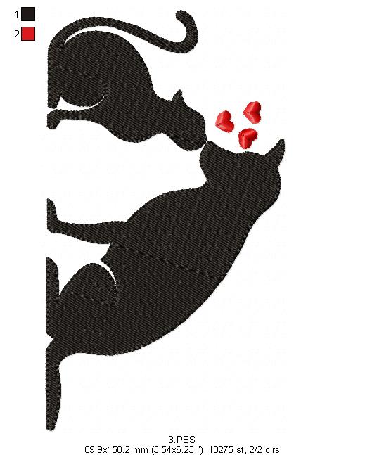 Love Cat and Dog - Valentine's Day - Fill Stitch - 6 Sizes -  Machine Embroidery Design