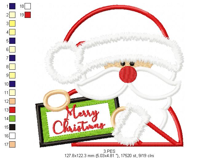 Santa Claus Merry Christmas - Applique - 6 Sizes - Machine Embroidery Designs