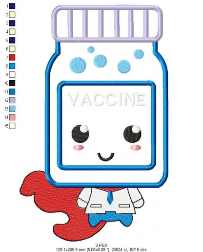 Super Vaccine - Applique - 6 Sizes - Machine Embroidery Designs