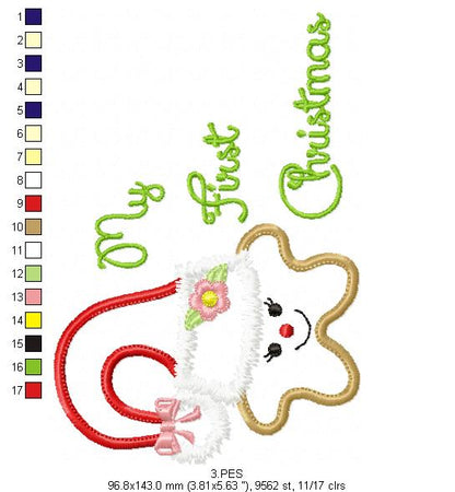 My First Christmas Star Girl  - Applique   - 5 Sizes - Machine Embroidery Designs