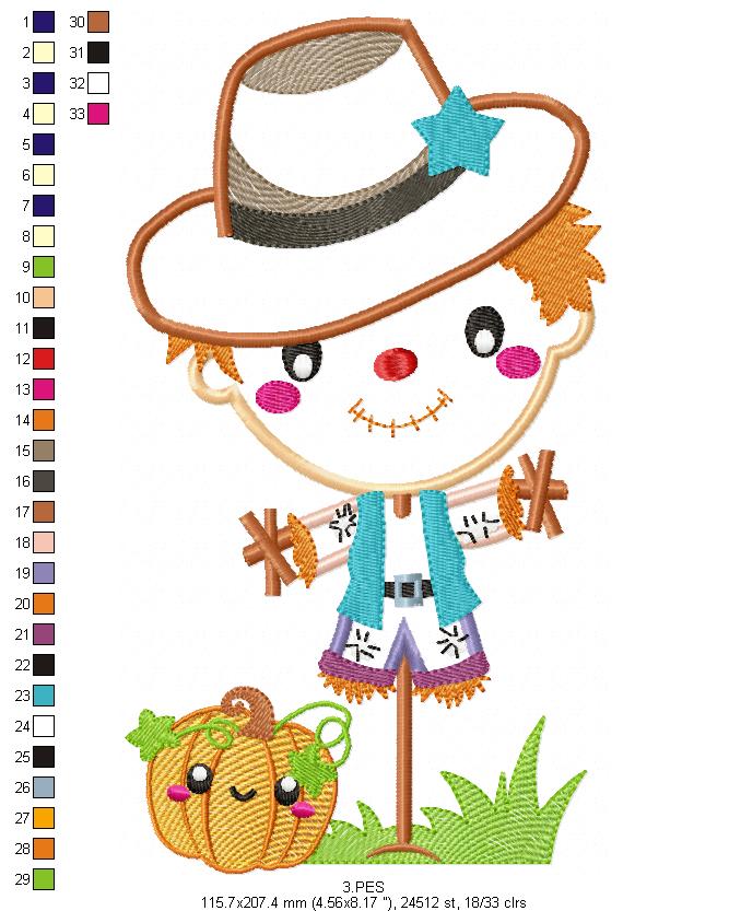 Straw Man- Applique / Fill Stitch - 6 Sizes - Machine Embroidery Design