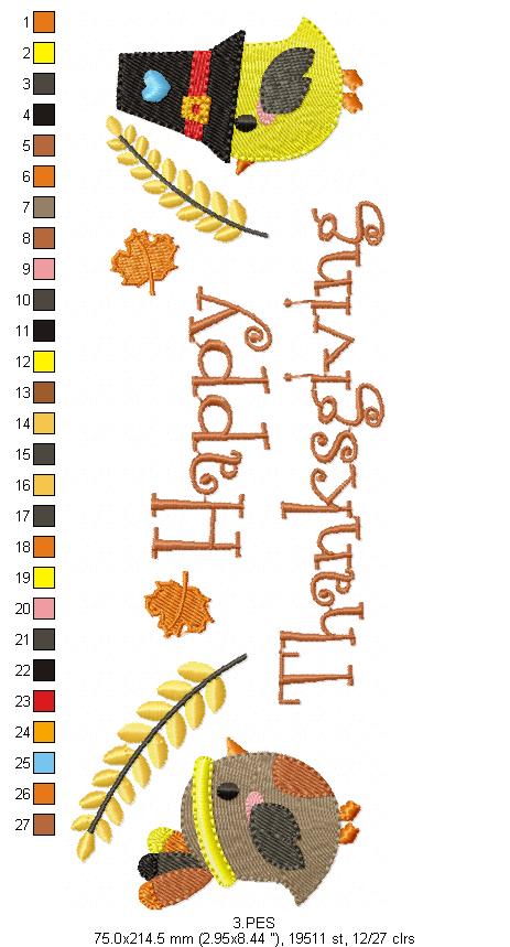 Happy Thanksgiving - Fill Stith - 7 Sizes - Machine Embroidery Designs