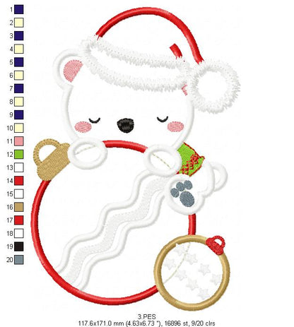 Christmas Teddy Bear  - Applique - 6 Sizes - Machine Embroidery Designs