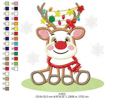 Christmas Rudolf Reindeer - Applique - 6 Sizes - Machine Embroidery Designs