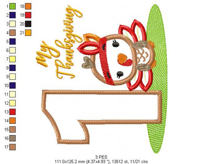 My First  Thanksgiving  Boy - Turkey with Bow - Machine Embroidery Design