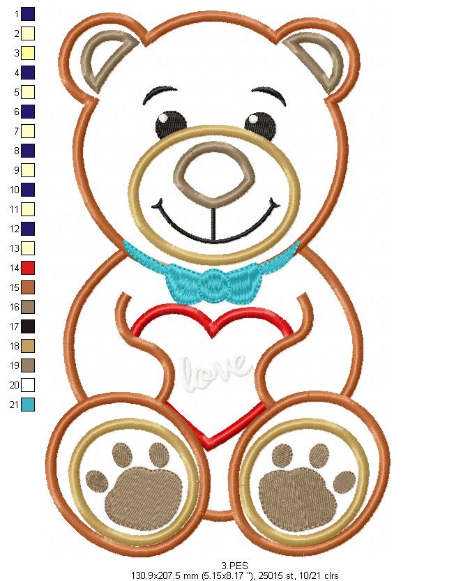 Valentines Love Bear - Applique - Machine Embroidery Designs
