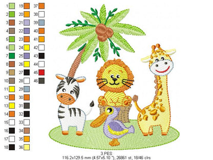 Safari animals - Fill Stitch - 6 Sizes -  Machine Embroidery Design