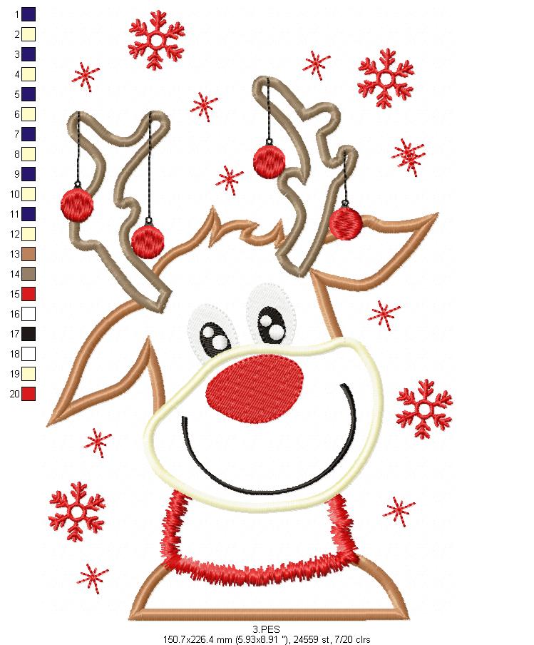Reindeer - Applique - 6 Sizes -  Machine Embroidery Design