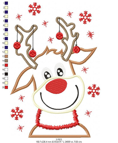 Reindeer - Applique - 6 Sizes -  Machine Embroidery Design