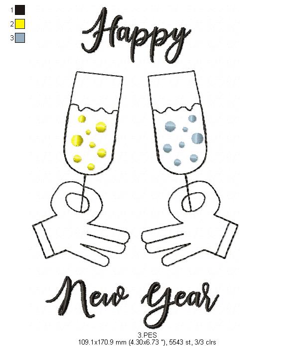 Happy New Year - Fill Stitch - Machine Embroidery Design