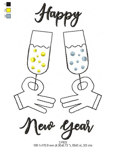 Happy New Year - Fill Stitch - Machine Embroidery Design