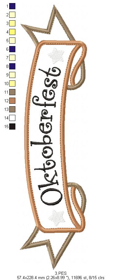Oktoberfest -   Banner  - Germany  -  Applique  - 6 sizes -  Machine Embroidery Design