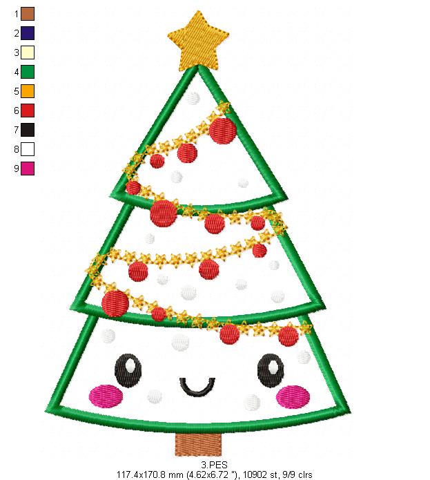 Christmas Tree -  5 Sizes - Applique - Machine Embroidery Design