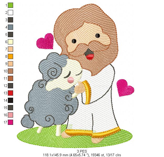 Jesus with the sheep - Fill Stitch