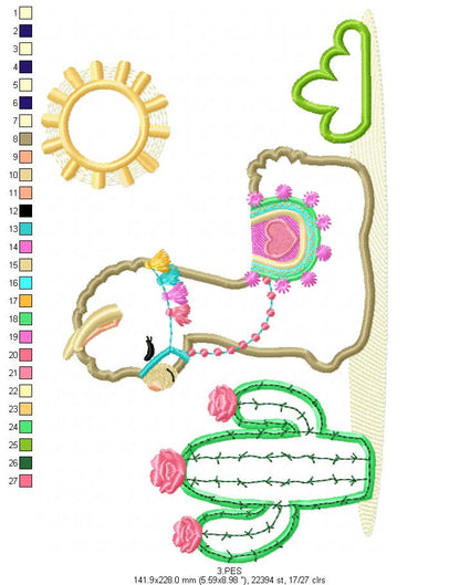 Llama lying down - Applique - 4 Sizes - Machine Embroidery Designs