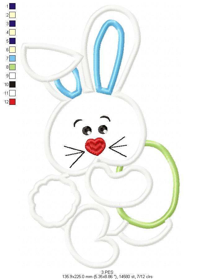 Cute Bunny - Applique - 6 Sizes - Machine Embroidery Designs