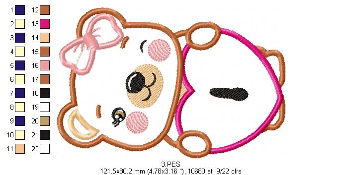 Couple of teddy bears key and lock - Applique - Machine Embroidery Designs