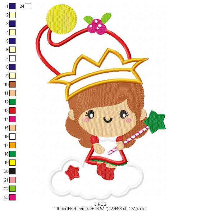 Girl Magical Christmas - Applique/ Fill Stitch - 6 Sizes -  Machine Embroidery Design