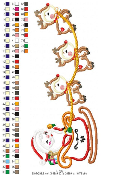 Santa Claus with sleigh - Applique - 5 Sizes - Machine Embroidery Designs