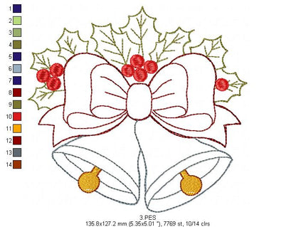 Christmas Bells - Applique - 5 Sizes - Machine Embroidery Designs
