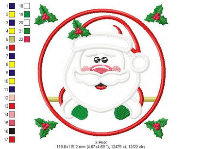 Santa Claus In the frame  - Applique - 6 Sizes - Machine Embroidery Designs