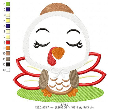 Thanksgiving Turkey Mother- Applique  - 6 sizes - Machine Embroidery Design